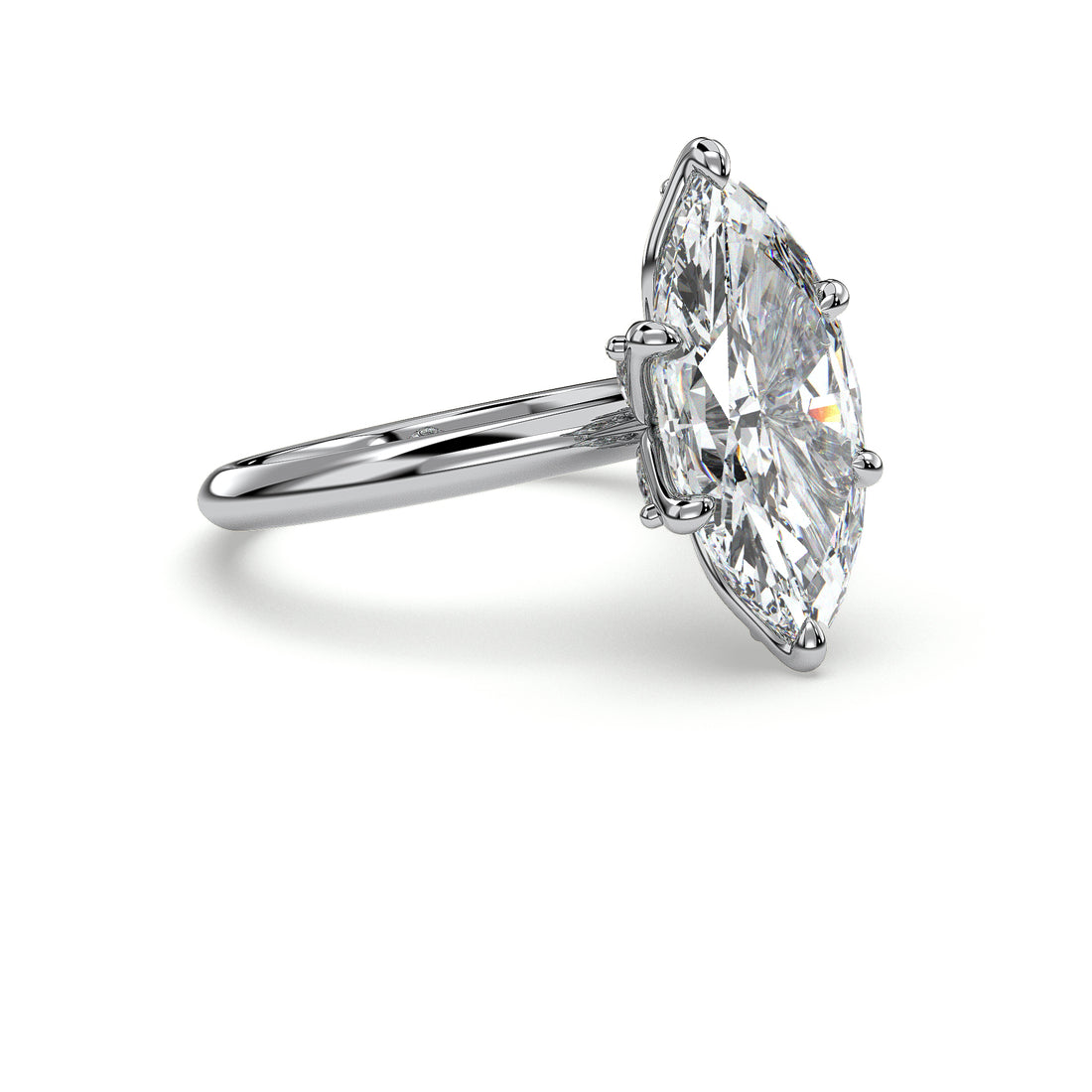 Theodora Marquise Cut Solitaire Tulip Diamond Six Claw Setting Engagement Ring - 18K White