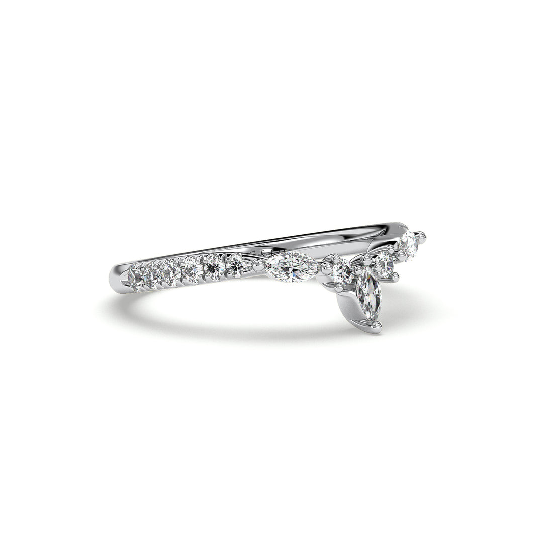 Carson Crown Curves Diamond Wedding Ring  Marquise and Round Cut Diamonds Setting - 18K White