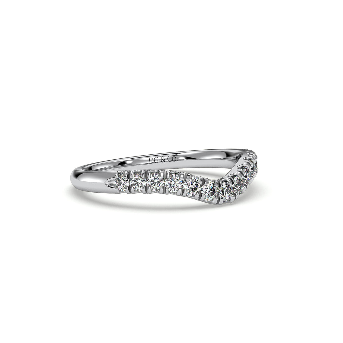 Porta Curved Ladies Diamond Wedding Ring Pave Setting - 18K White