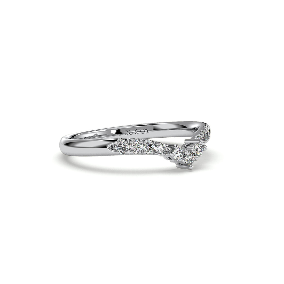 Sue Curved Diamond Wedding Ring Pave and Claw Setting - 18K White