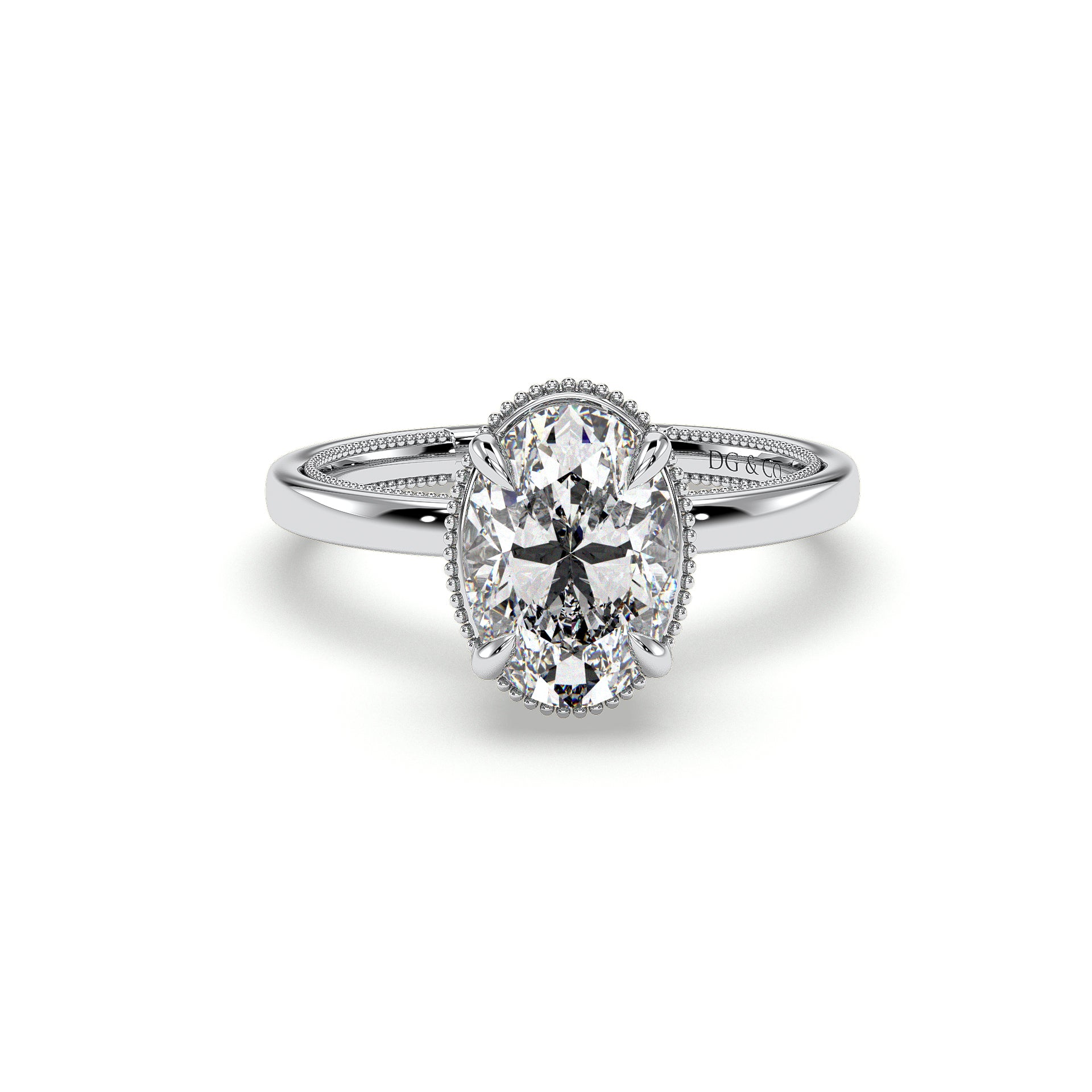 Alana Oval Cut Antique Style Miligrain Hidden Halo Diamond Engagement ...