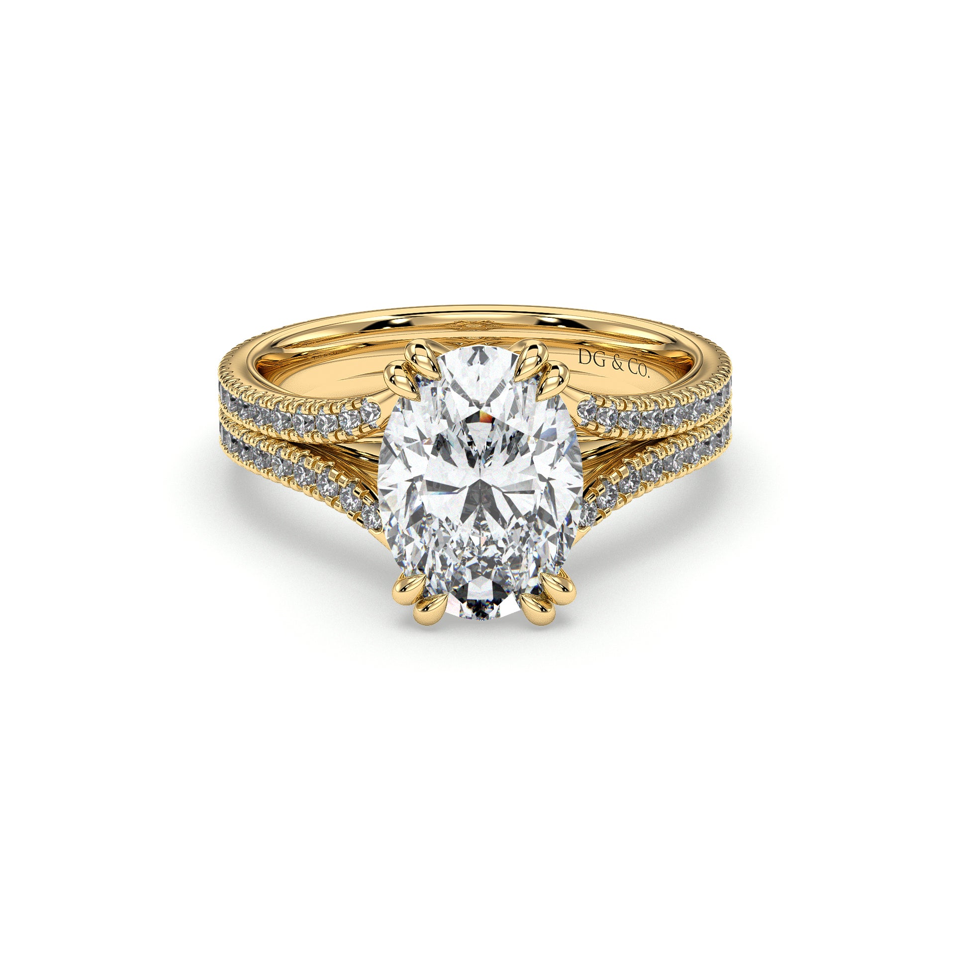 Acasia Oval Cut Double Split Band Double Claw Pave Setting Diamond Rin ...