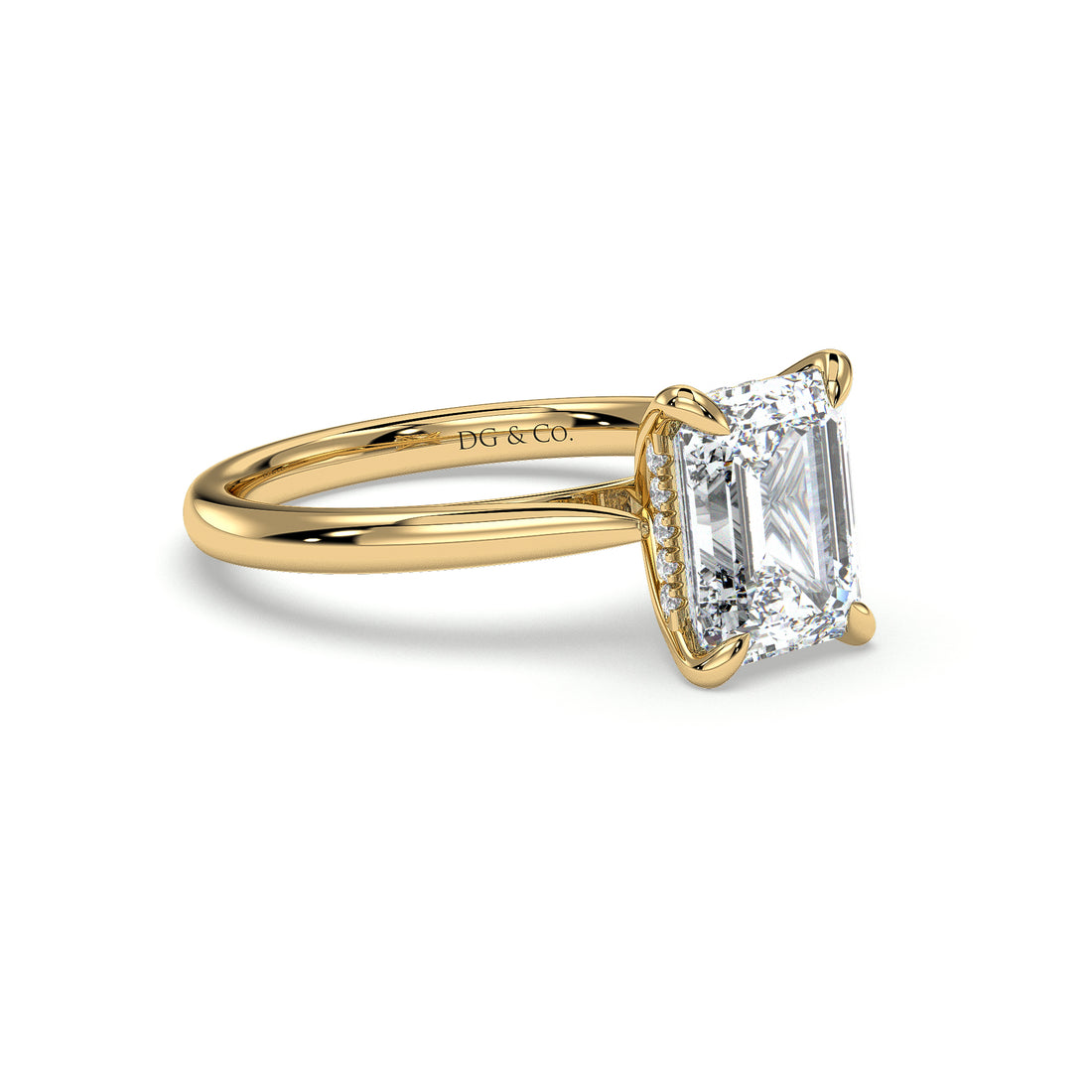 Paige Emerald Cut Solitaire Cathedral Hidden Halo Setting Tapered Band Diamond Engagement Ring - 18K Yellow
