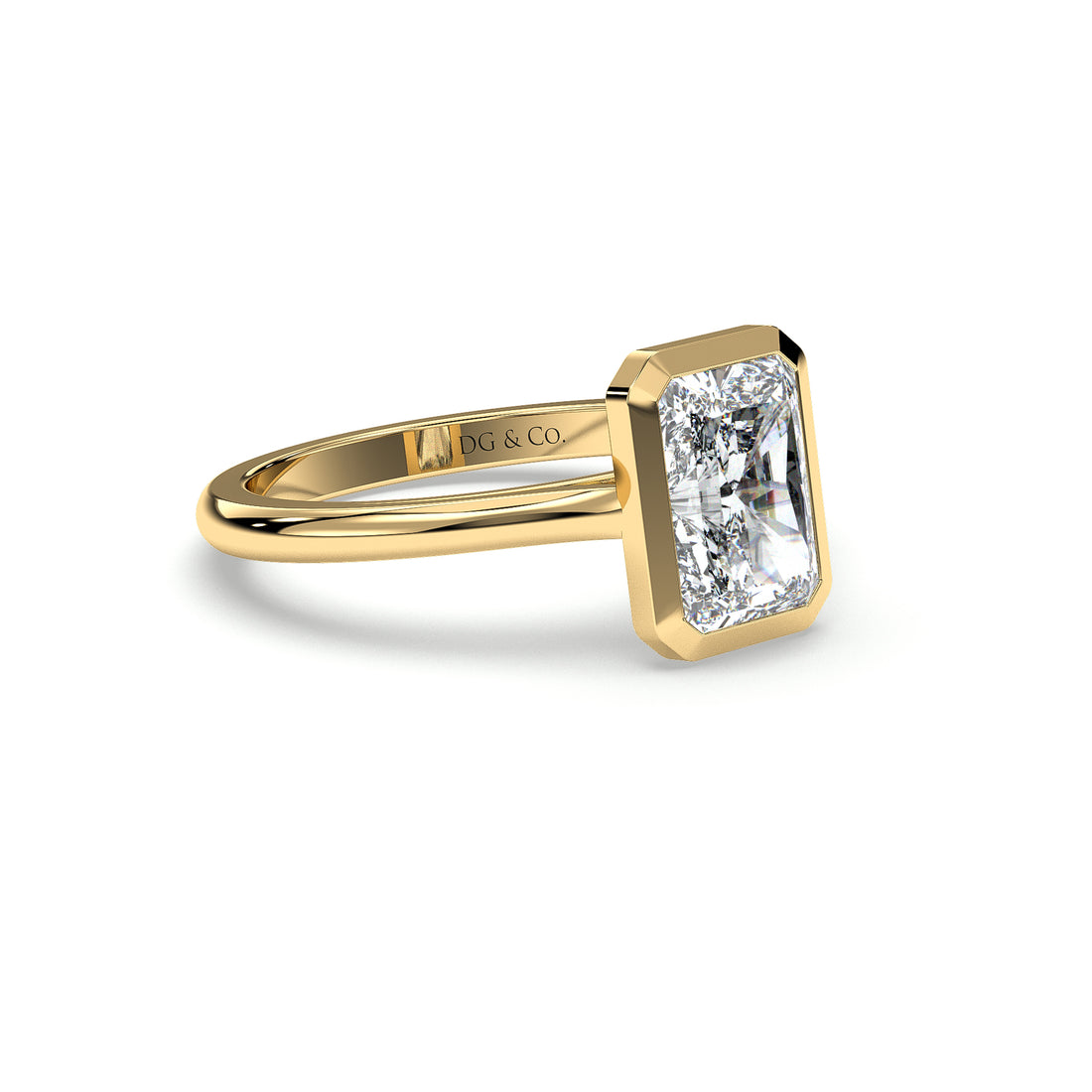 Lama Radiant Cut Bezel Cathedral 2MM Setting Diamond Engagement Ring - 18K Yellow
