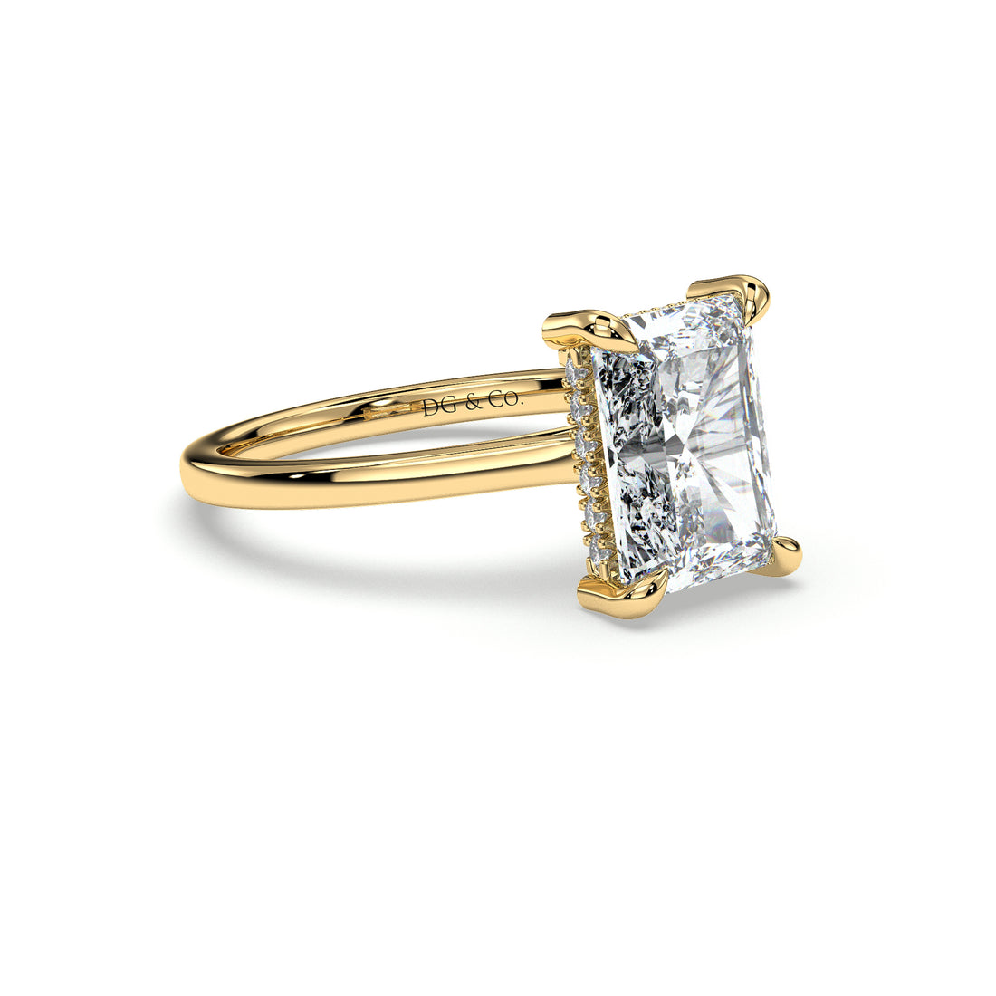 AVA Cathedral Setting Radiant Cut Solitaire Hidden Halo Four Claw Setting Diamond Engagement Ring - 18K Yellow