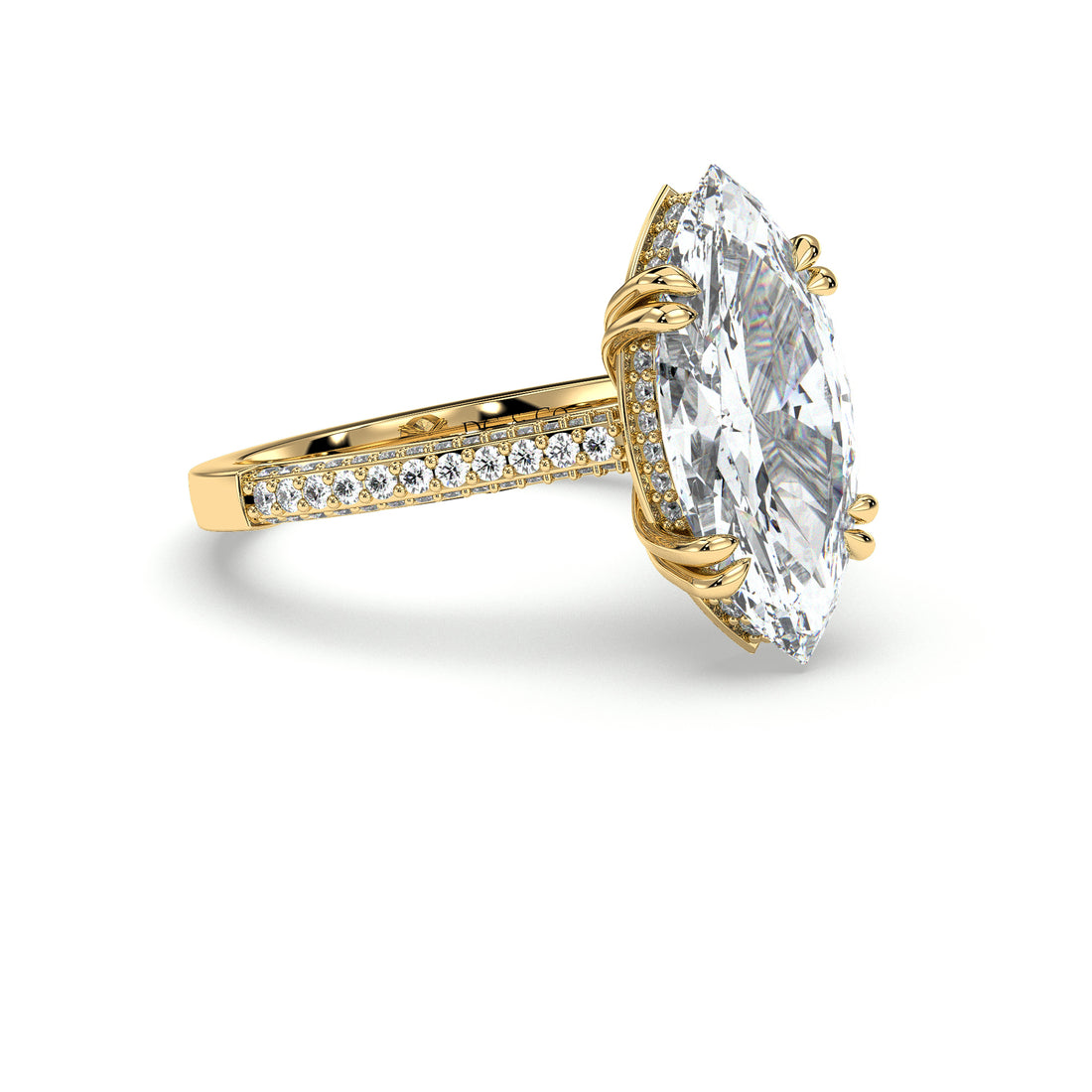 Marina Marquise Cut Hidden Halo Double Claw Setting Diamond Engagement Ring - 18K Yellow