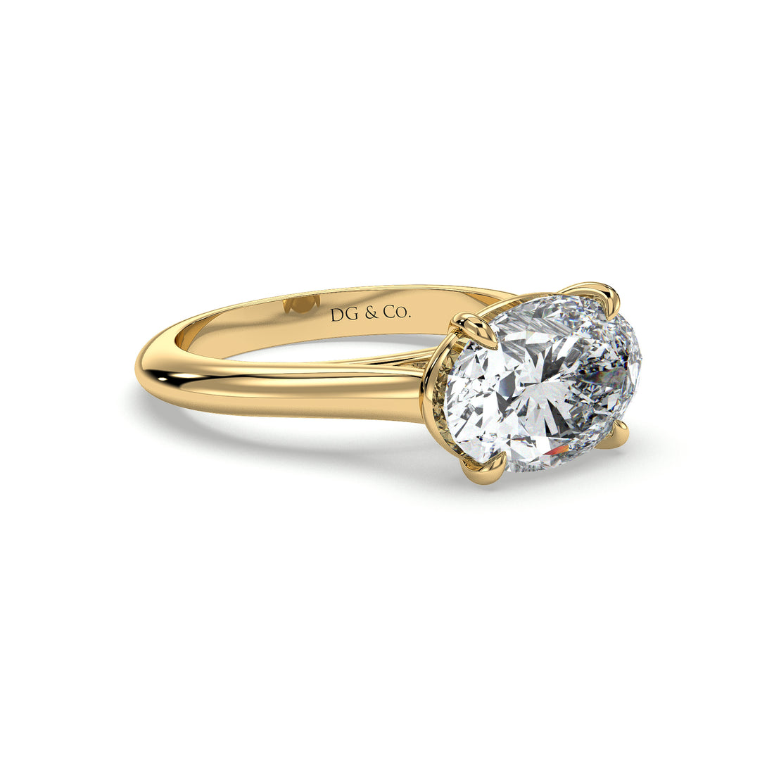 Raz Oval Cut Cathedral Setting Four Claw Setting Diamond Engagement Ring - 18K Yellow