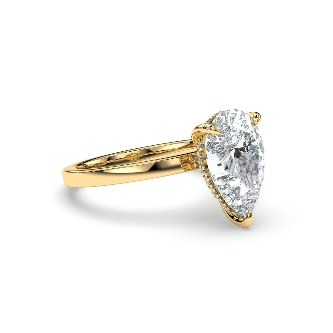 Dawn Solitaire Pear Cut Hidden Halo low Setting Diamond Ring - 18K Yellow