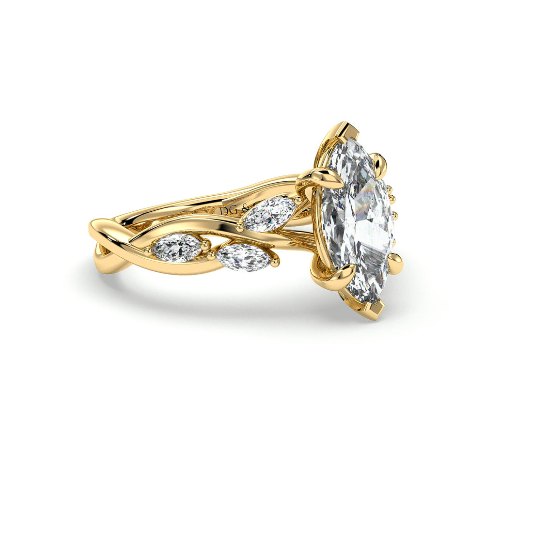 Elowen Marquise Cut Low Setting Twist Band Diamond Engagement Ring - 18K Yellow