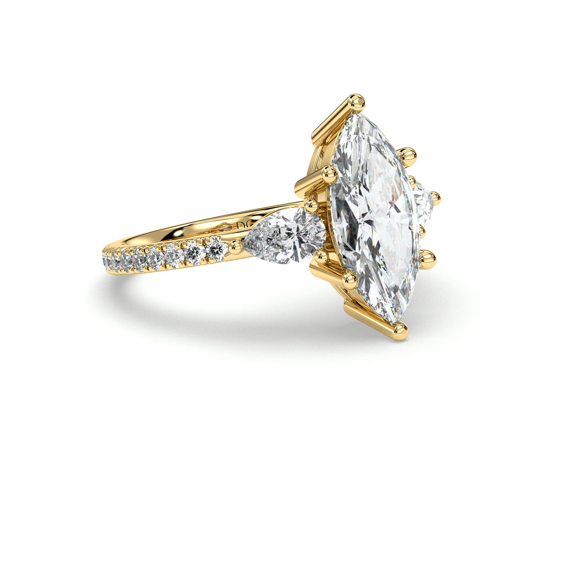 Sylvie Trilogy Marquise Cut Low Setting Pear Shape Side Diamonds Engagement Rings - 18K Yellow