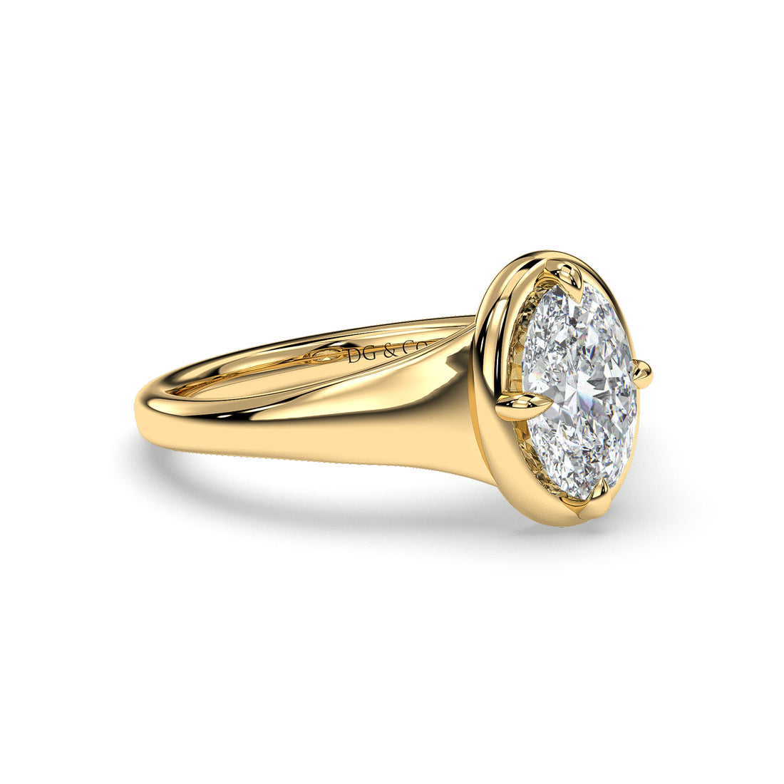 Harper Solitaire Oval Cut Cathedral Four Claw Bezel Style Setting Diamond Engagement Ring - 18K Yellow