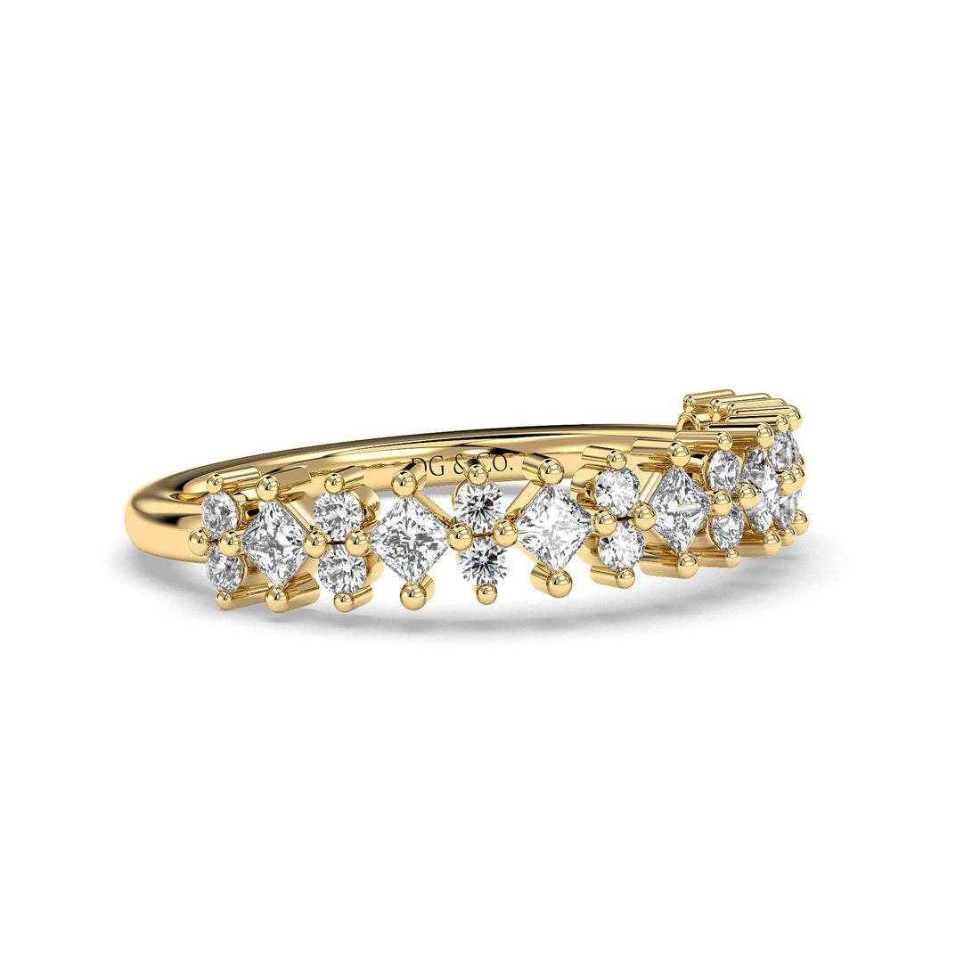Safa Diamond Wedding Ring with Princess Cut and Round Brilliant Cut Share Prong Setting - 18K Yellow