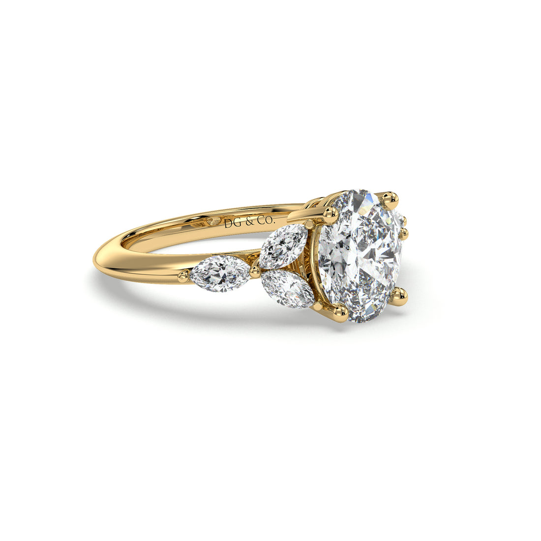 Lark Oval Cut Flower Knife Edge Band Diamond Engagement Ring - 18K Yellow