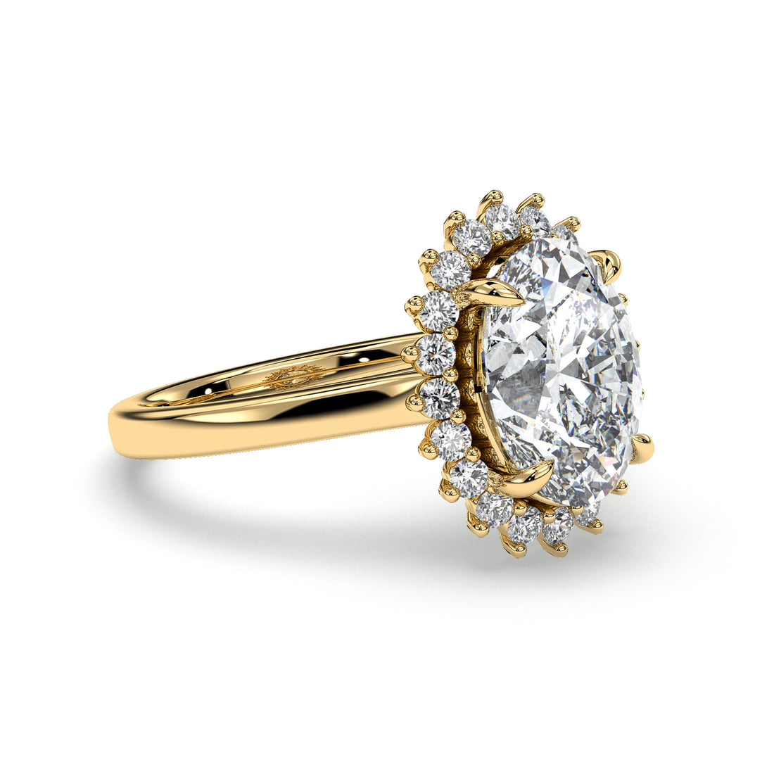 Dania Oval Cut Halo Cathedral Style four prong setting Diamond Ring - 18K Yellow