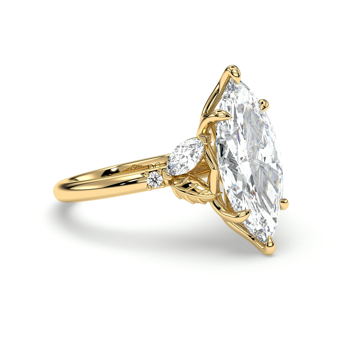 Duet Marquise Cut side stones with Lotus Six Claw Setting Diamond Ring - 18K Yellow