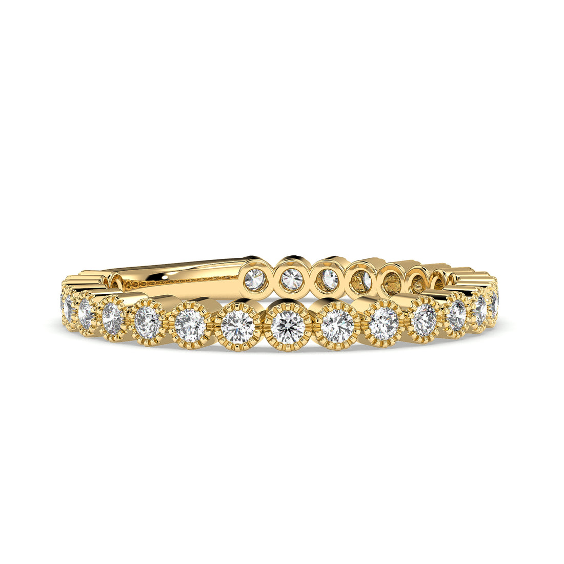 Trinty Round Brilliant Cut Milgrain Bezel Setting Diamond Wedding Ring - 18K Yellow