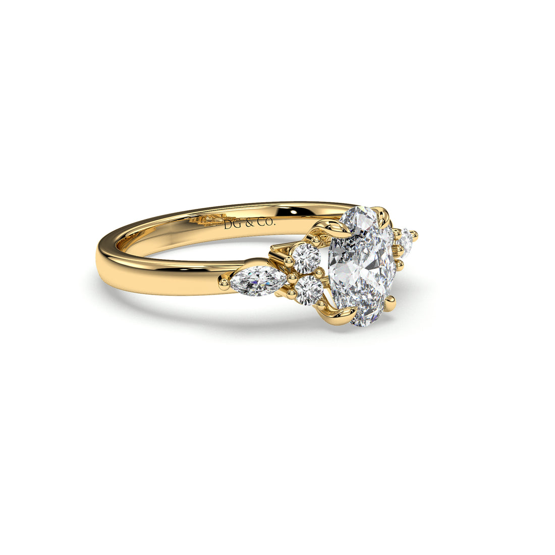 Kala Oval Cut Trilogy Low Setting Diamond Engagement Ring - 18K Yellow