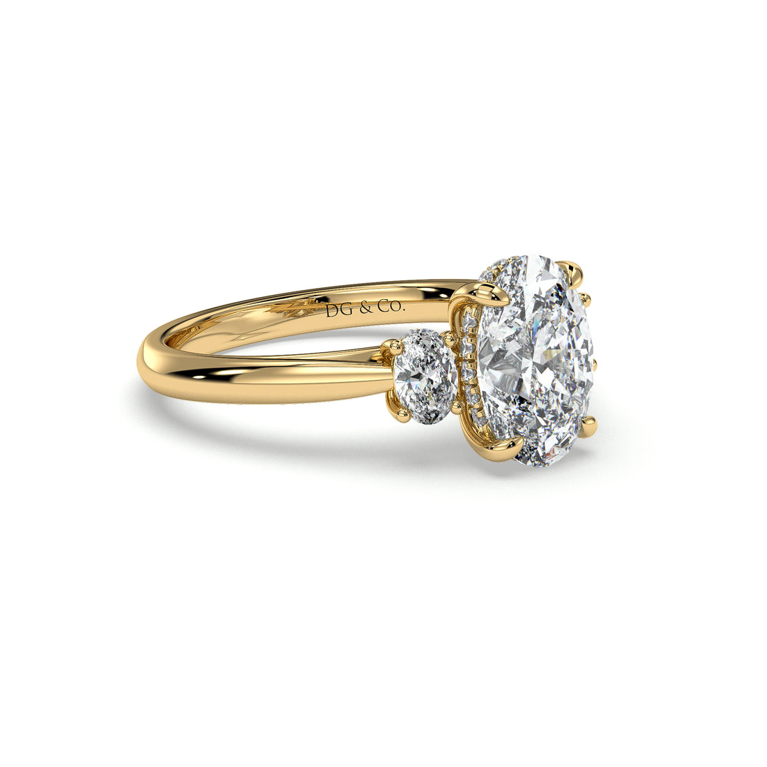 Perry Trilogy Oval Cut Hidden Halo Four Claw Diamond engagement Ring - 18K Yellow
