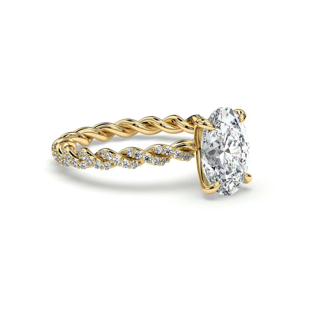 The Twist Oval Cut Share Prong Setting Side stones Diamond Engagement Ring - 18K Yellow