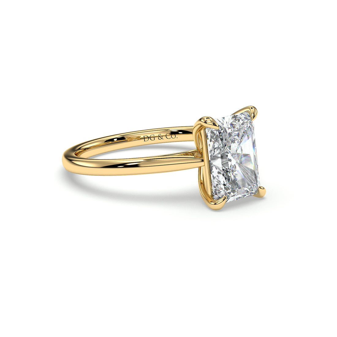 Lumen Solitaire Cathedral Radiant Cut  Four Claw Setting Diamond Engagement Ring - 18K Yellow