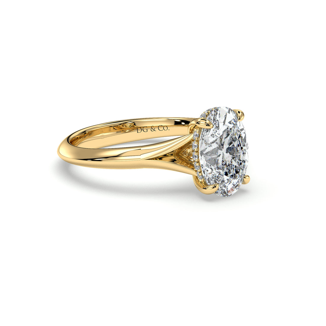 Willow Oval Cut Split Band Hidden Halo Diamond Engagement Ring - 18K Yellow