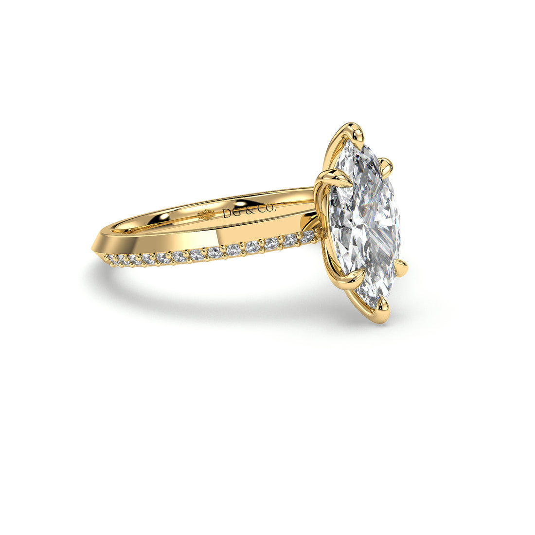 Seraphina Marquise Cut Six Claw Share Prongs Setting Side stones Diamond Engagement Ring - 18K Yellow