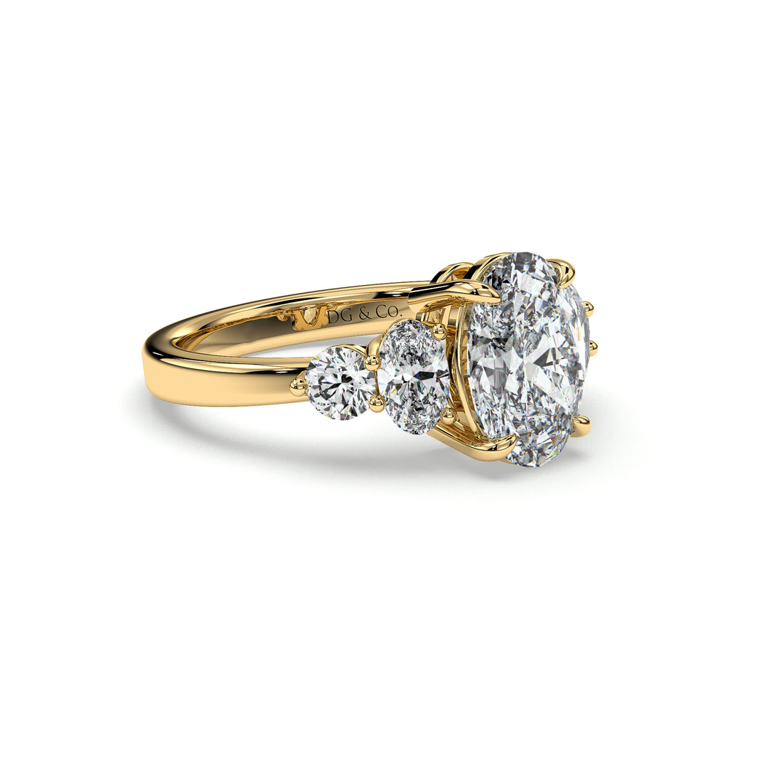 Aviana Trilogy Oval Cut Centre and Side Stones Diamond Engagement Ring - 18K Yellow