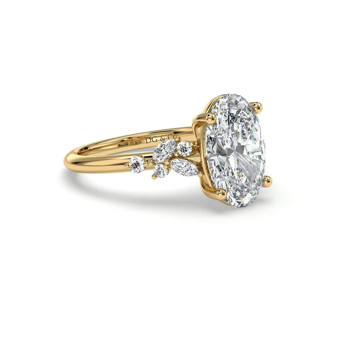 Sena Oval Cut Cathedral Setting Side Stone Diamond Engagement Ring - 18K Yellow