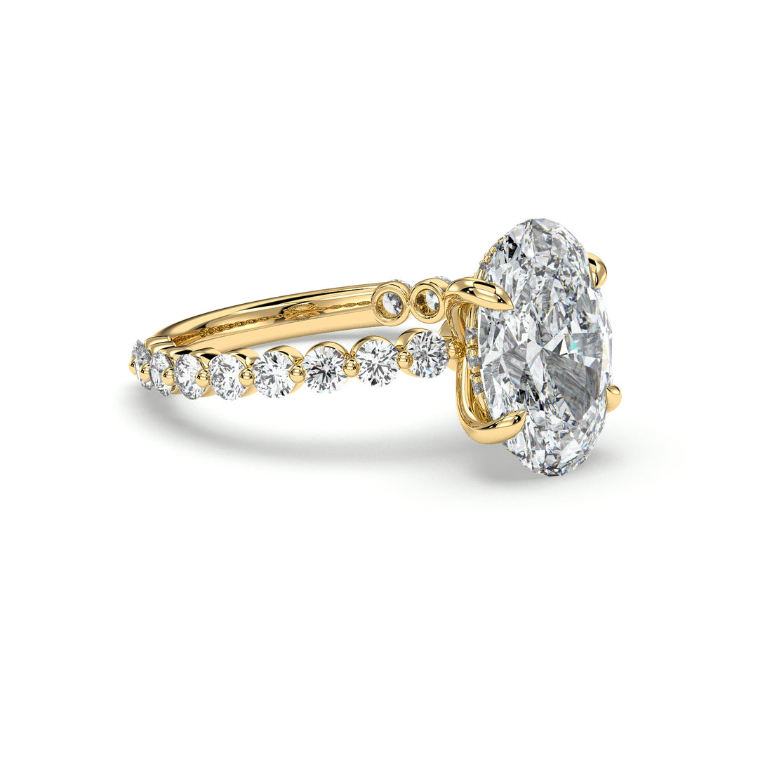 Aidah Oval Cut Hidden Halo Share Prong Side Stone Setting Diamond Ring - 18K Yellow