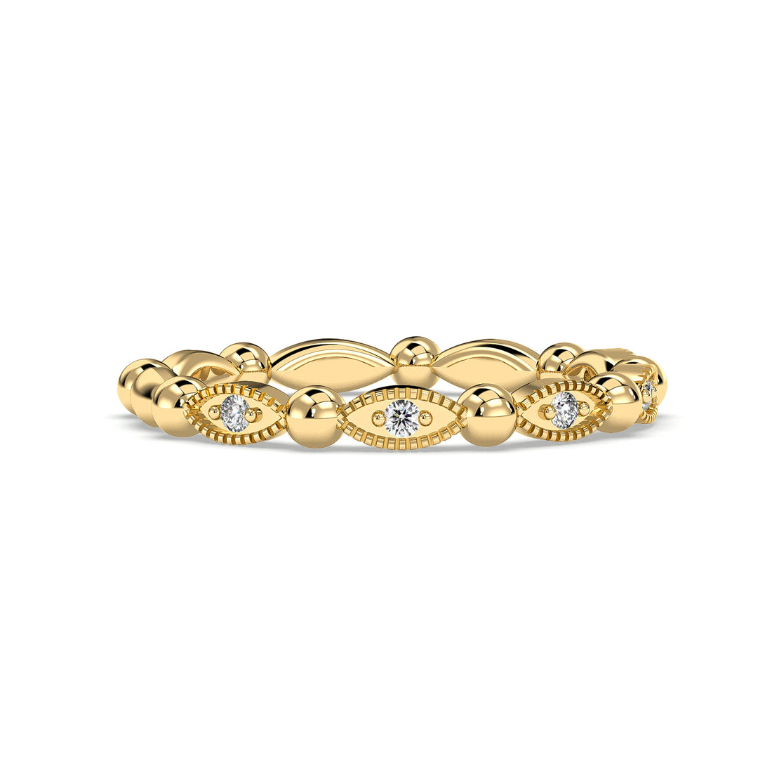 Stella Brilliant Scalloped Vintage Diamond Wedding Band - 18K Yellow
