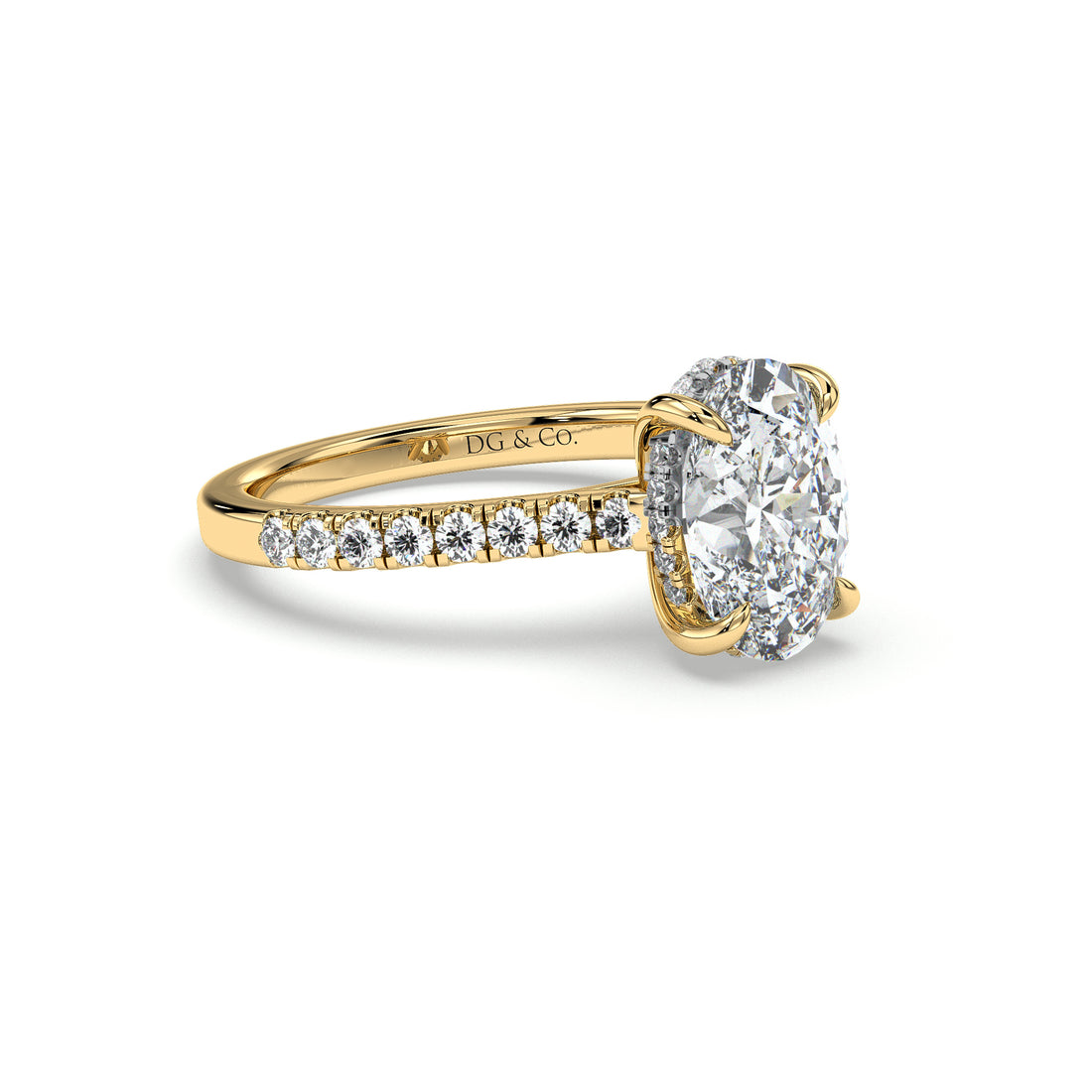 Sasha Oval Cut Hiddien Halo Cathedral Setting Diamond Engagement Ring - 18K Yellow