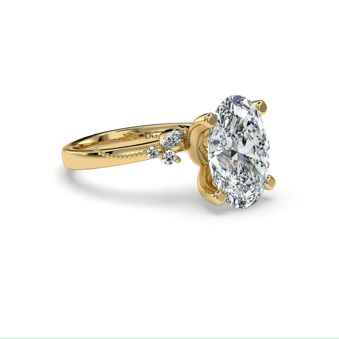 Brandi Antique Style Oval Cut Side Stones Diamond Engagement Ring - 18K Yellow