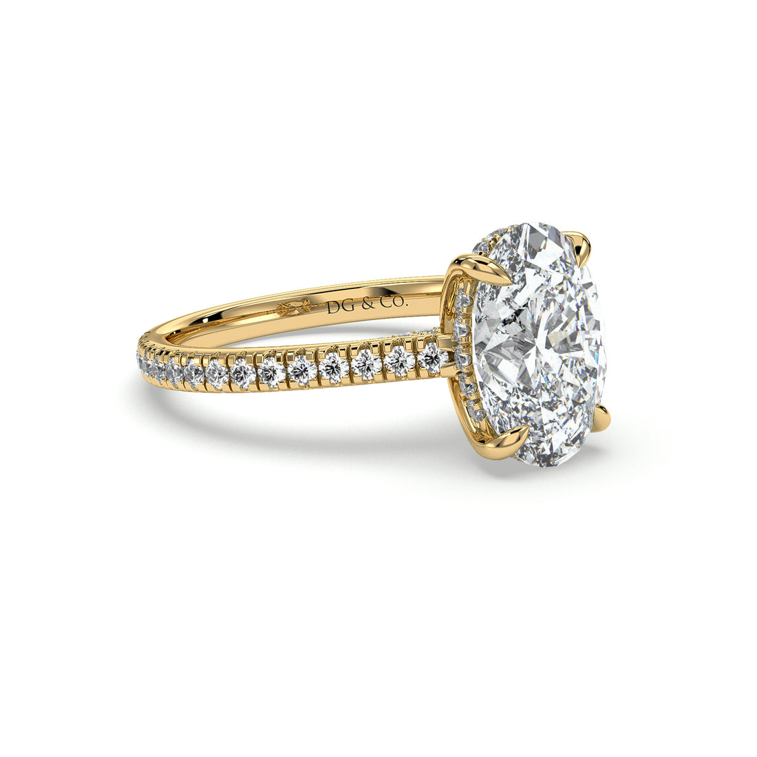 Elin Oval Cut Hidden Halo Pave Setting Diamond Engagement Ring - 18K Yellow