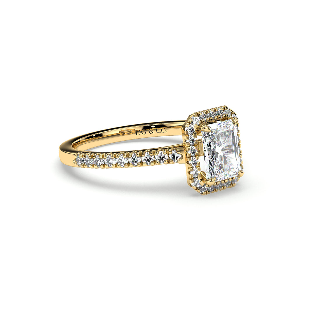 Luxe Radiant Cut Hidden Halo Cathedral Setting Pave Set Side Stones Diamond Ring - 18K Yellow