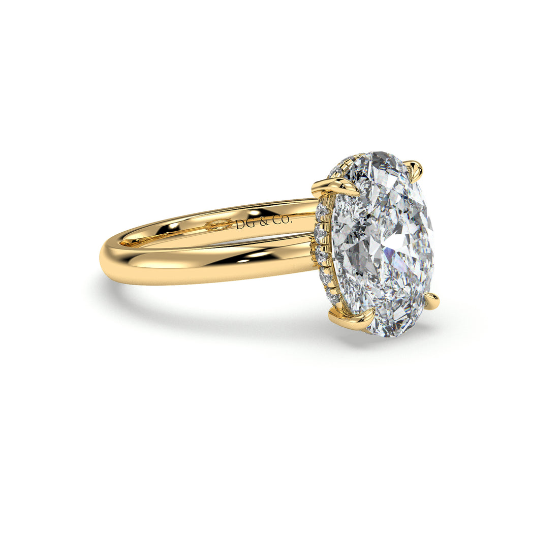 Aurelia Oval Cut Hidden Halo Low Setting Four Claw Diamond Engagement Ring - 18K Yellow