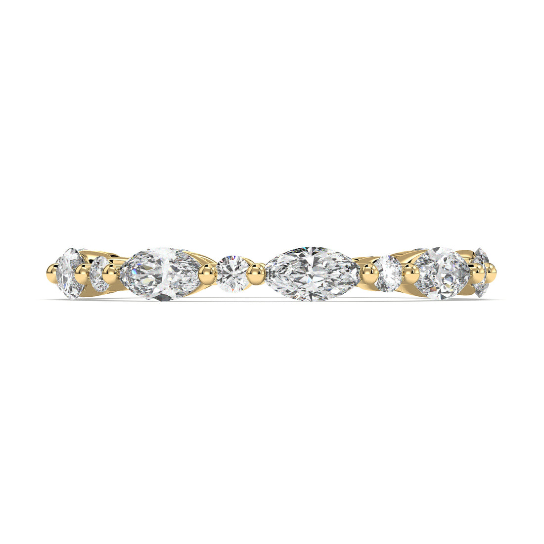Stella Marquise and Round Brilliant Cut Scalloped  and Share Prong setting Diamond  Wedding Band - 18K Yellow