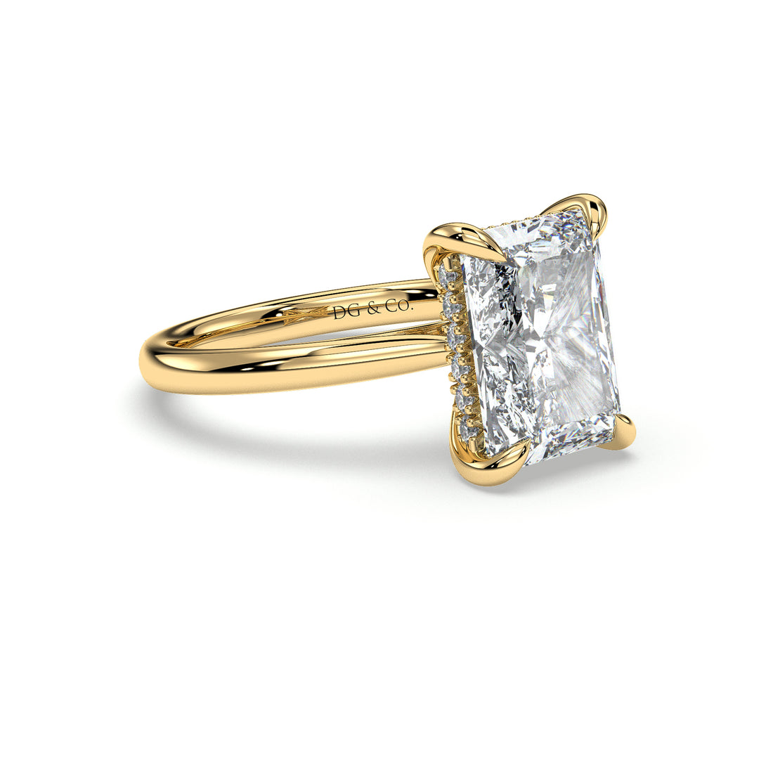 Rene Solitaire Cathedral Radiant Cut Setting Hidden Halo Four Claw Diamond Engagement Ring - 18K Yellow