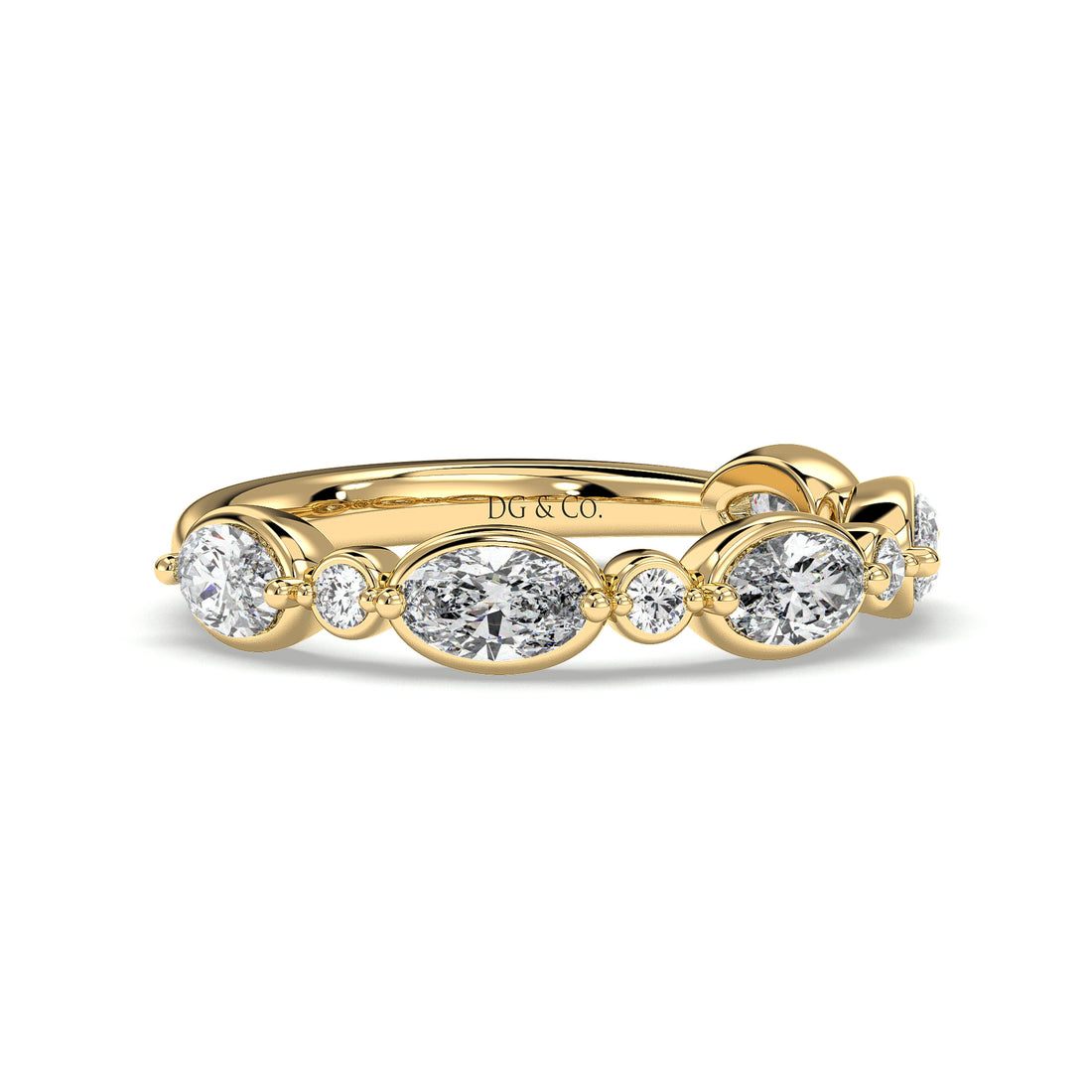Dania Oval and Round Brilliant Cut Bezel and Share Claw Setting Diamond Wedding Ring - 18K Yellow