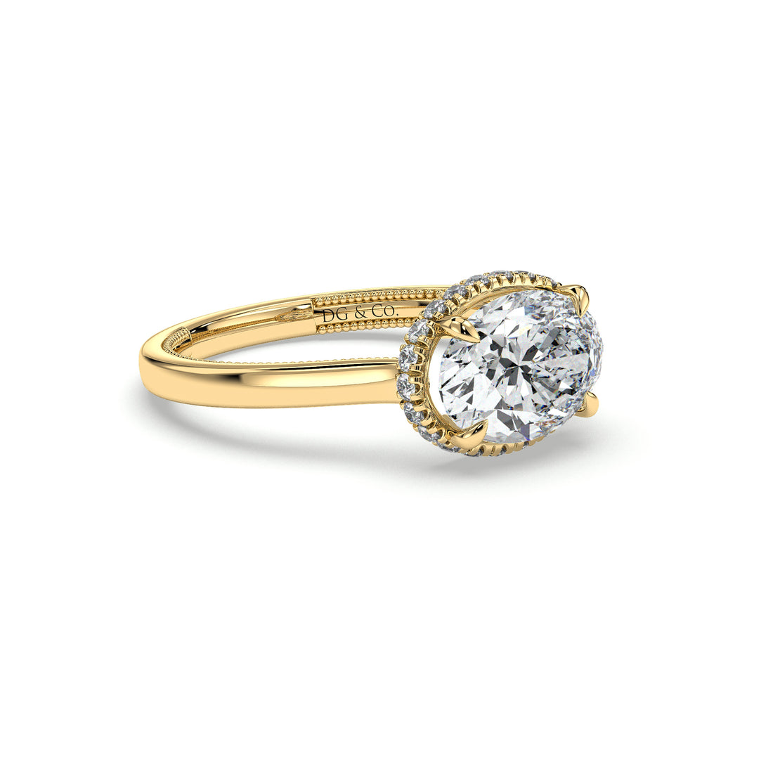 Ruby Oval Cut Hidden Halo Miligrain Diamond Ring - 18K Yellow