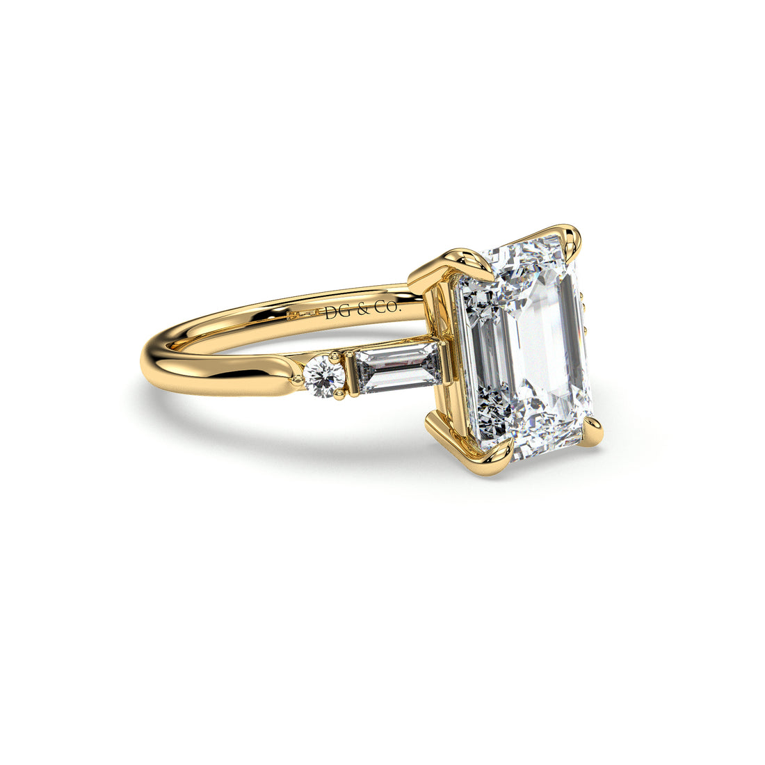Symphony Emerald Cut Trilogy Bequette Diamond Engagement Ring - 18K Yellow