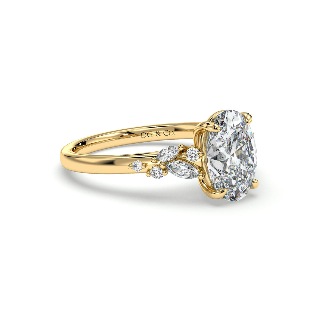 Adalia Oval Cut Cathedral StyleSide Stones Diamond Ring - 18K Yellow