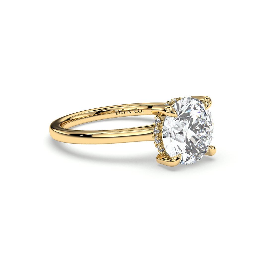 Hasti Cathedral Setting Round Brilliant Cut Solitaire Hidden Halo Four Claw Setting Diamond Engagement Ring - 18K Yellow