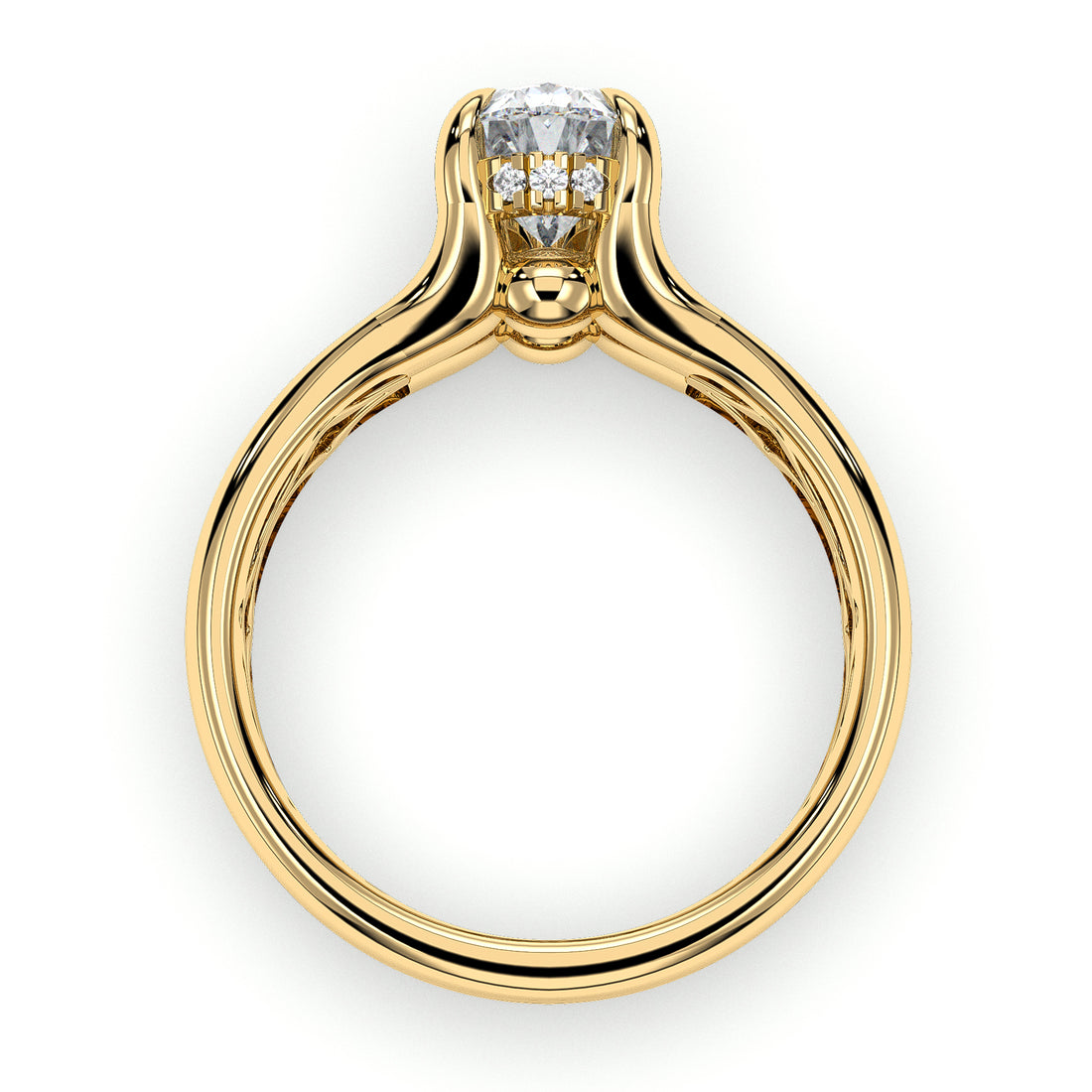Bronte Solitaire Oval Cut Double Split Band Hidden Halo Diamond Engagement Ring - 18K Yellow