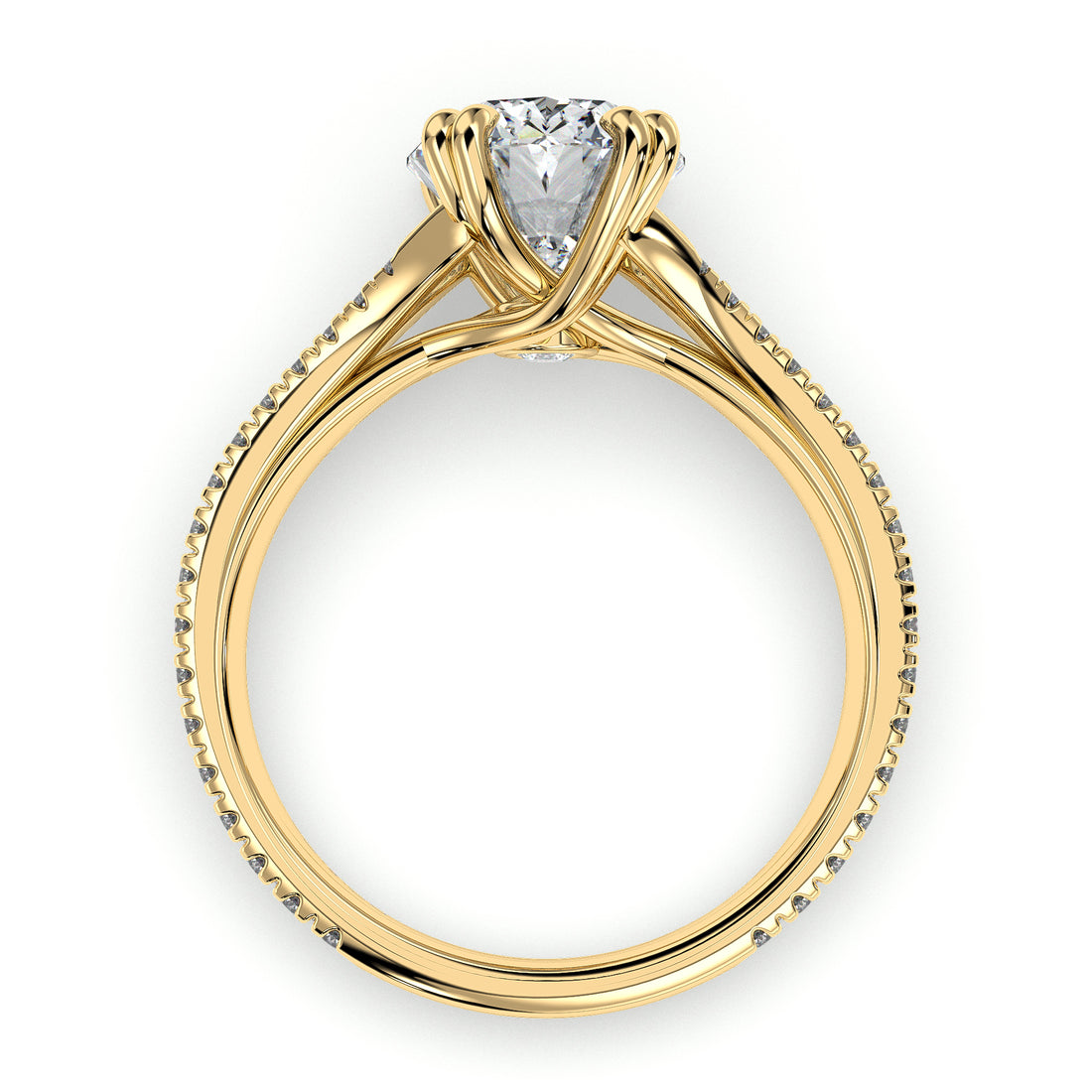 Acasia Oval Cut Double Split Band Double Claw Pave Setting Diamond Ring - 18K Yellow