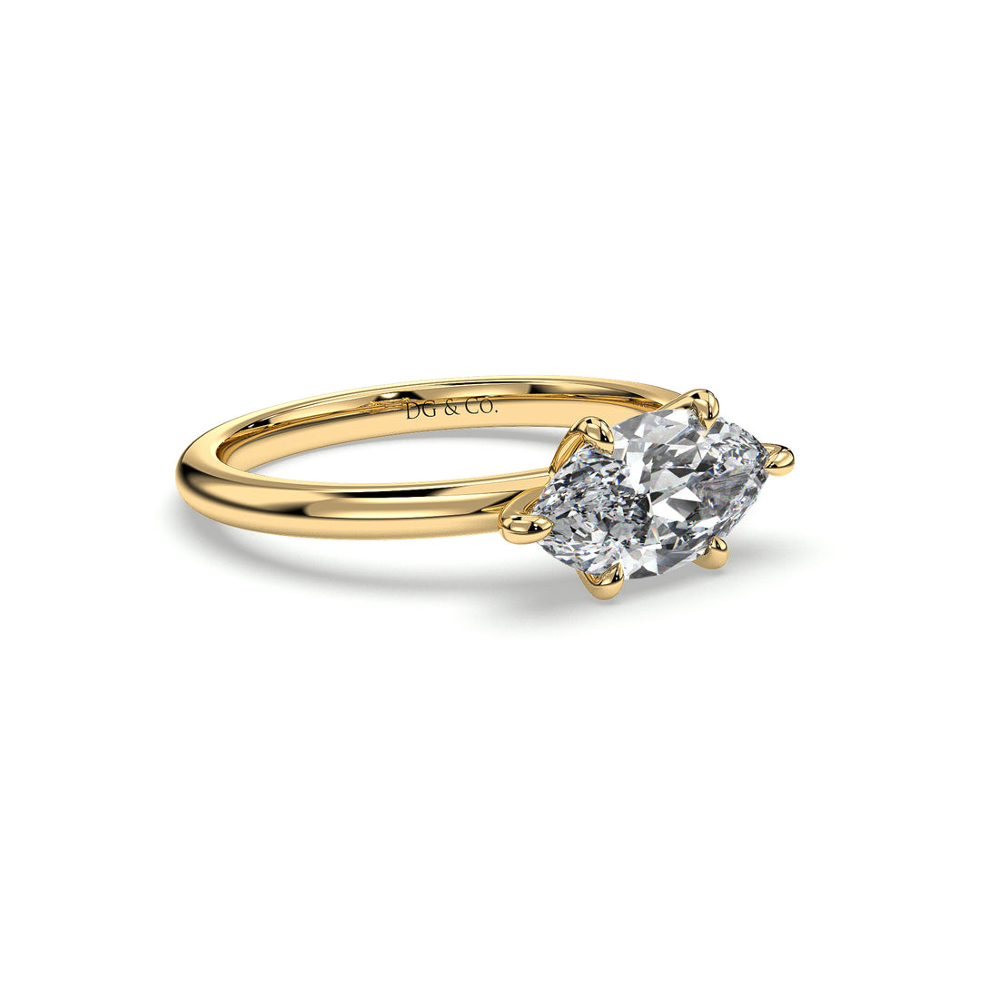Lucinda Marquise East West Cut Solitaire Low Setting Six Claw Diamond Ring - 18K Yellow