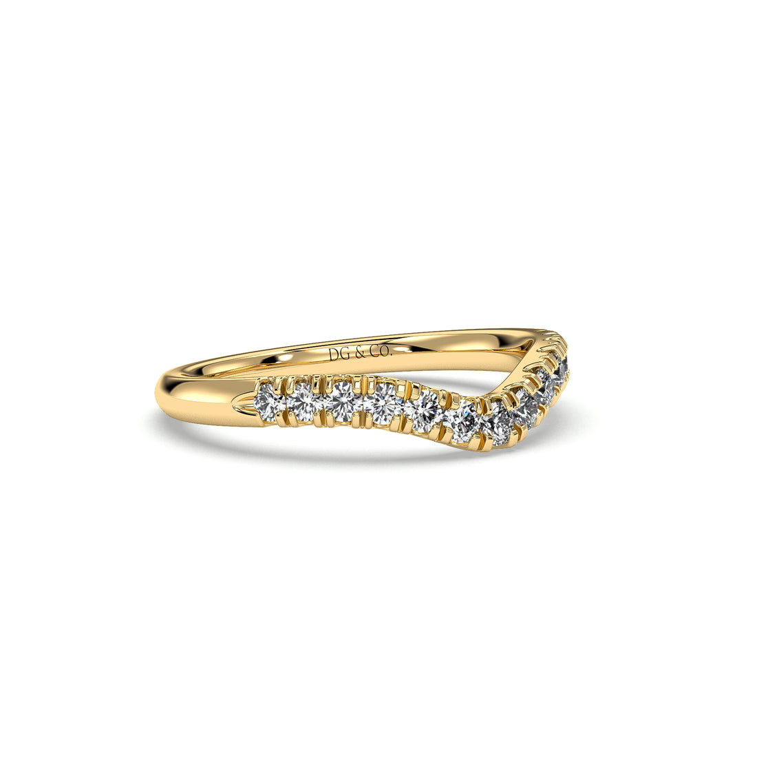 Porta Curved Ladies Diamond Wedding Ring Pave Setting - 18K Yellow