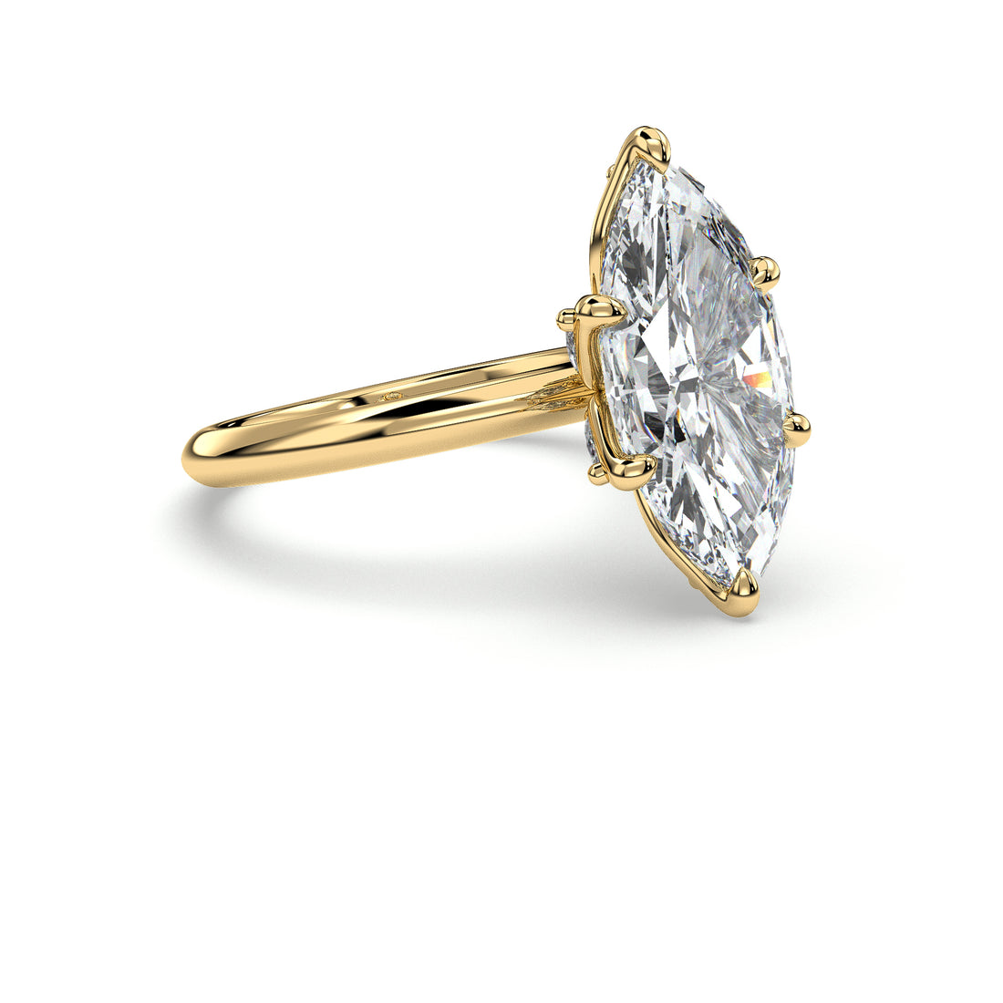 Theodora Marquise Cut Solitaire Tulip Diamond Six Claw Setting Engagement Ring - 18K Yellow