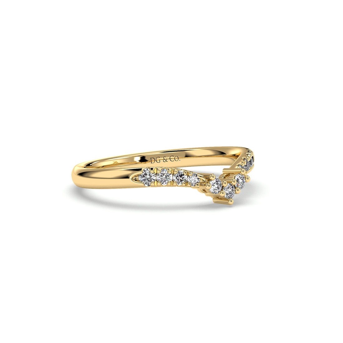 Sue Curved Diamond Wedding Ring Pave and Claw Setting - 18K Yellow