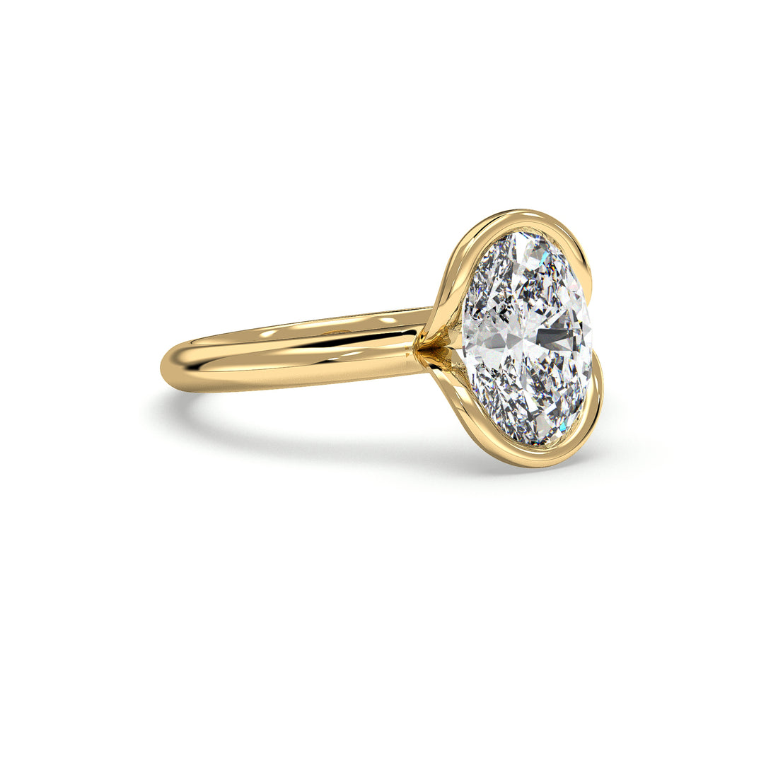Amari Solitaire split band Oval Cut Diamond Bezel Setting Engagement Ring - 18K Yellow