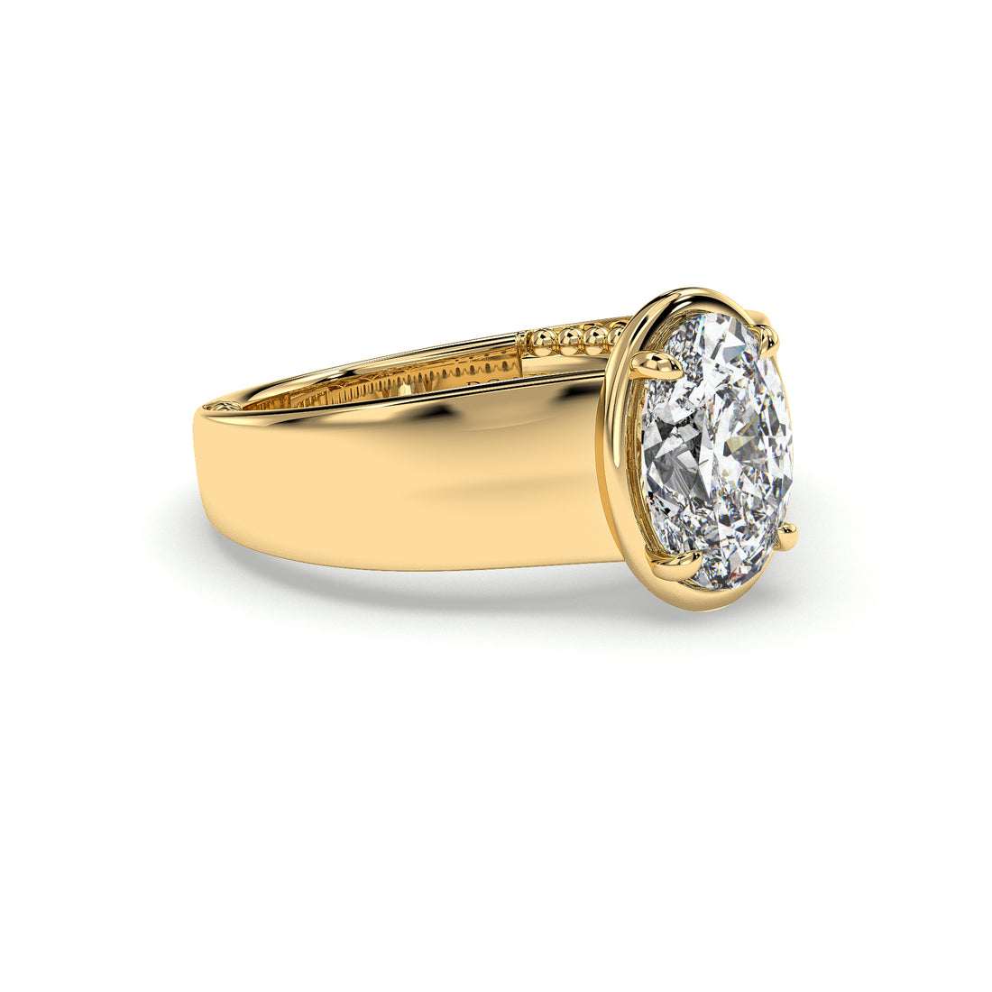 Charlotte Antique Style Wide Band Oval Cut with Hidden Diamond Details - 18K Yellow